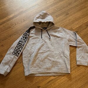 DSQUARED2 Light Gray Pullover Hoodie with Sleeve Logo